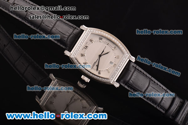 Vacheron Constantin Malte Swiss ETA 2836 Automatic Stainless Steel Case with Black Leather Strap Diamond Bezel and White Dial - Click Image to Close